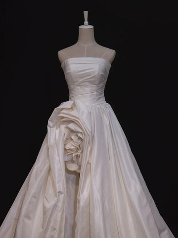Niulatu High Low Strapless Satin Ivory Wedding Dresses Brides Dress SD1969